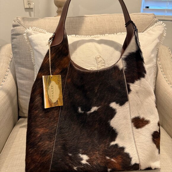 Cavalcanti Cow Hide & Leather Hobo Bag Viral - Picture 4 of 8